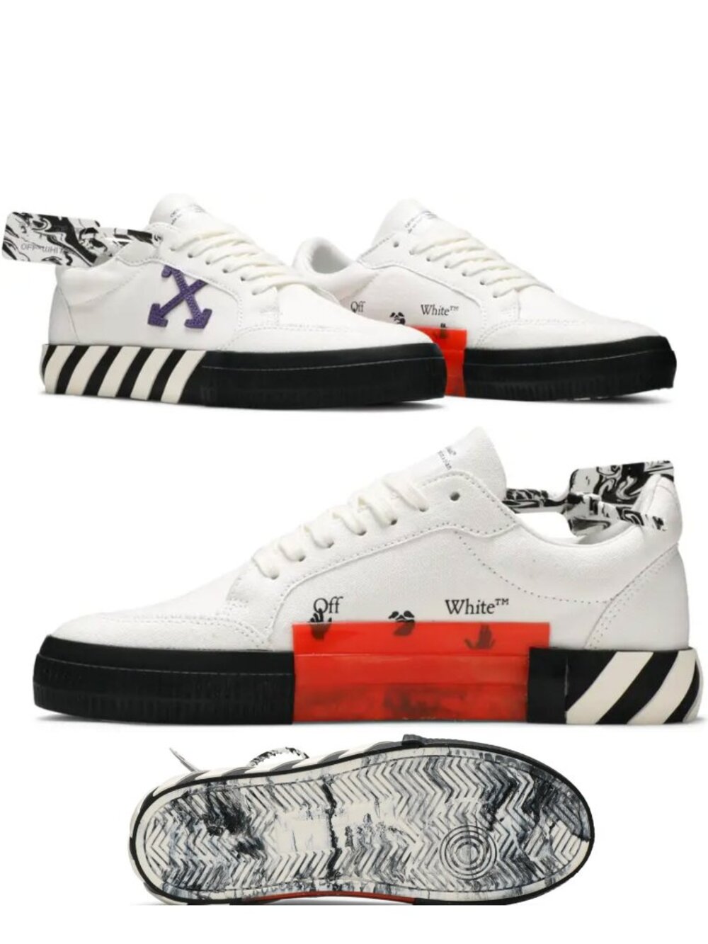 Off-White Vulcanized White Sneaker Purple Arrow and Black-Striped Midsole EU 36